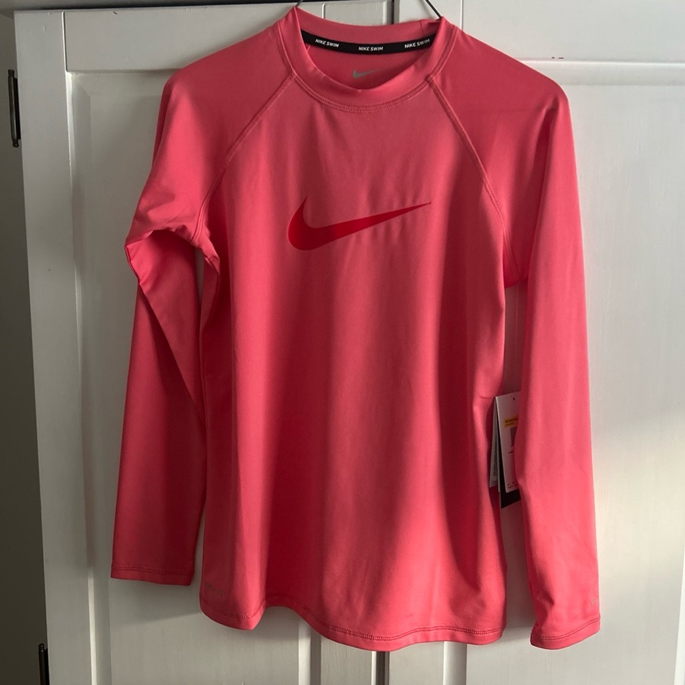 NWT Nike Swim UPF Protection Long Sleeve Hydroguard Coral Rash Guard SMALL